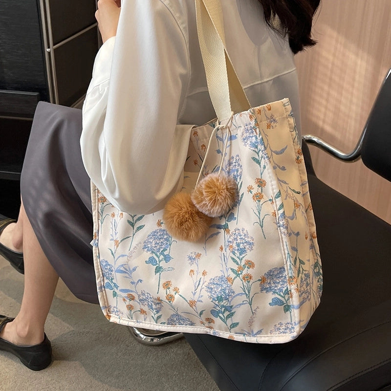 Women's Large Canvas Flower Basic Classic Style Open Tote Bag
