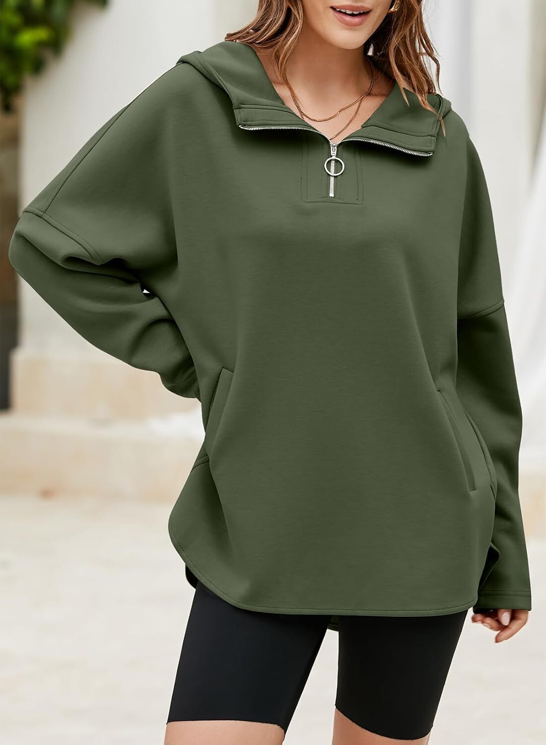 FINAL SALE⚡5 Packs for $25.95⚡- Women's Oversized Hoodies Casual Long Sleeve Half Zipper Pocket Sweatshirt Pullover Tops