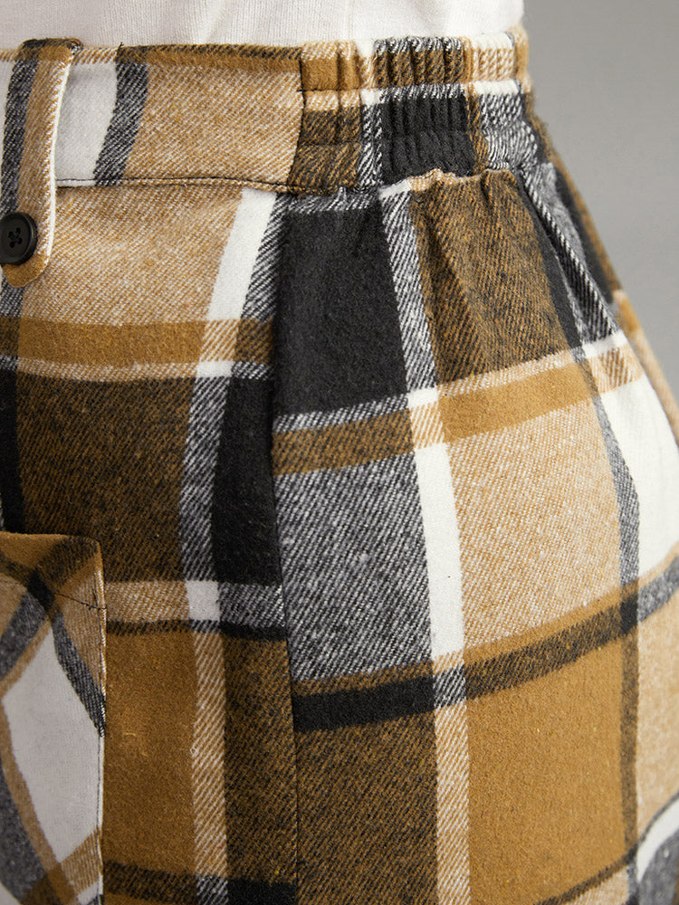 Plaid Button Detail Patched Pocket Skirt