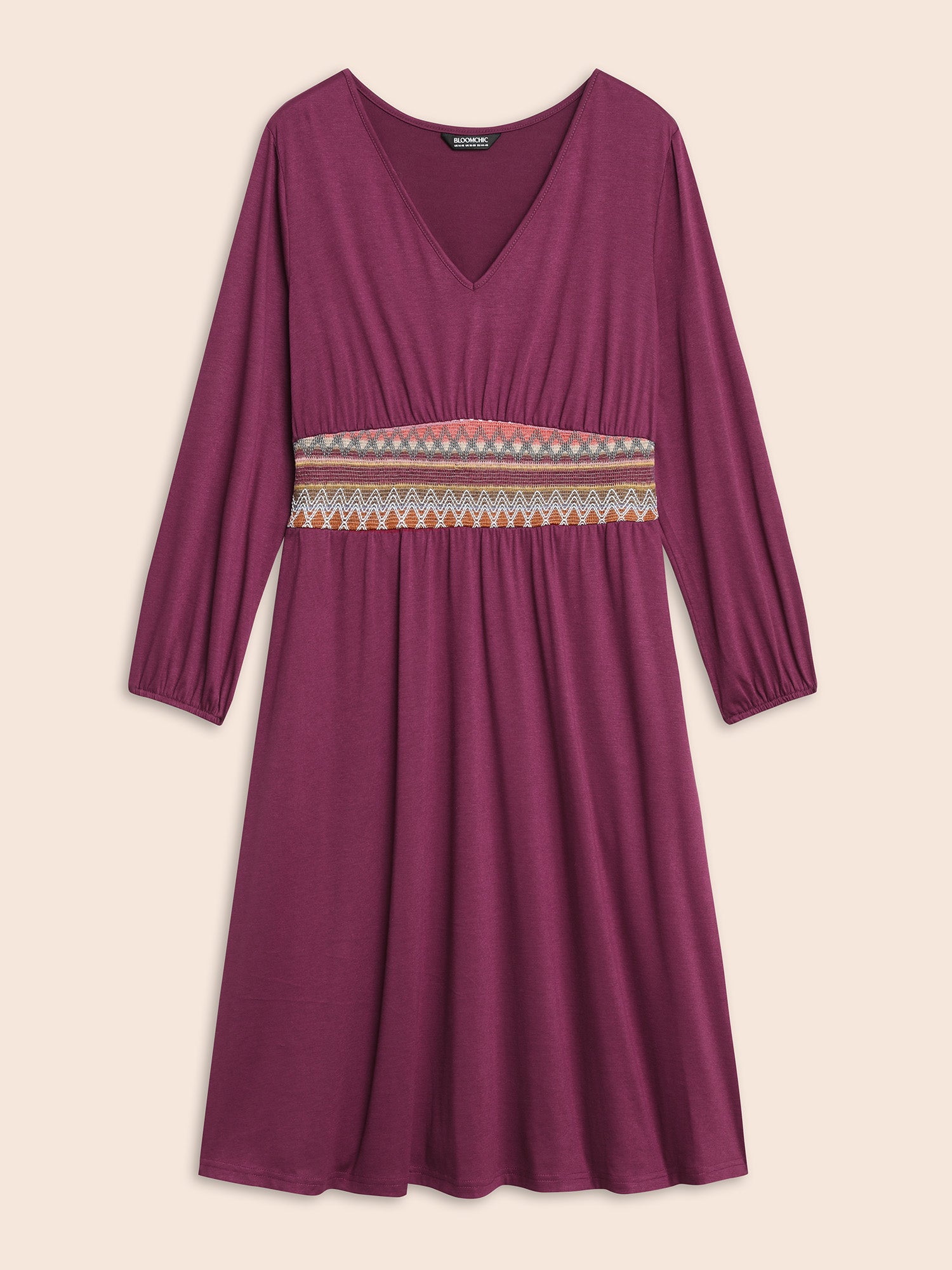 V Neck Contrast Webbing Midi Dress