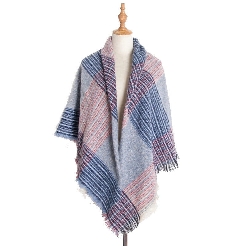Autumn And Winter New Ring Yarn Thickened Double-sided Lattice Prick Scarf Scarf Women's Scarf Shawl Manufacturers