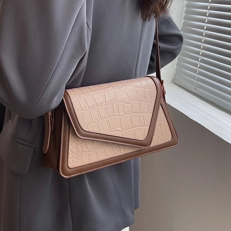 Women's Small Pu Leather Color Block Classic Style Flip Cover Crossbody Bag