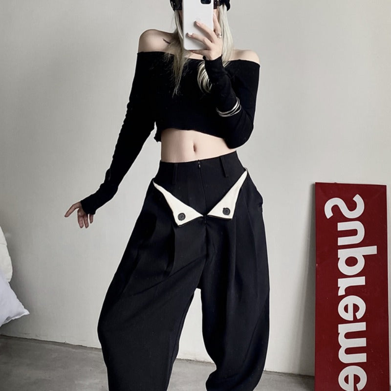 Black Casual High Waist Trousers KF82635