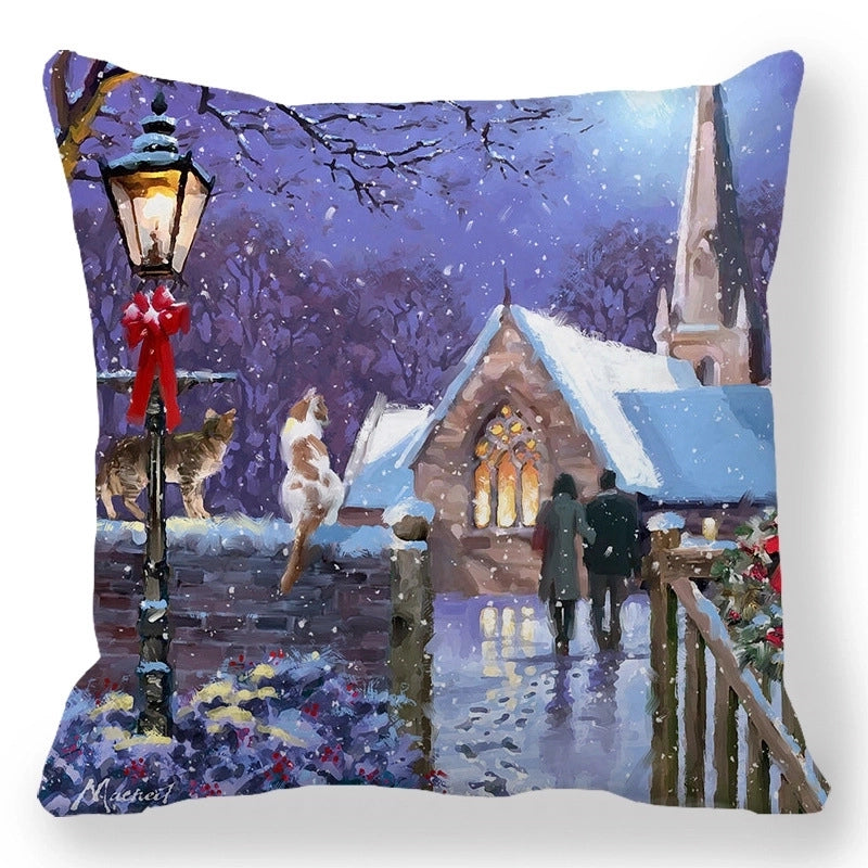 Christmas Pastoral Santa Claus Elk Cotton Pillow Cases Couch & Sofa Decor