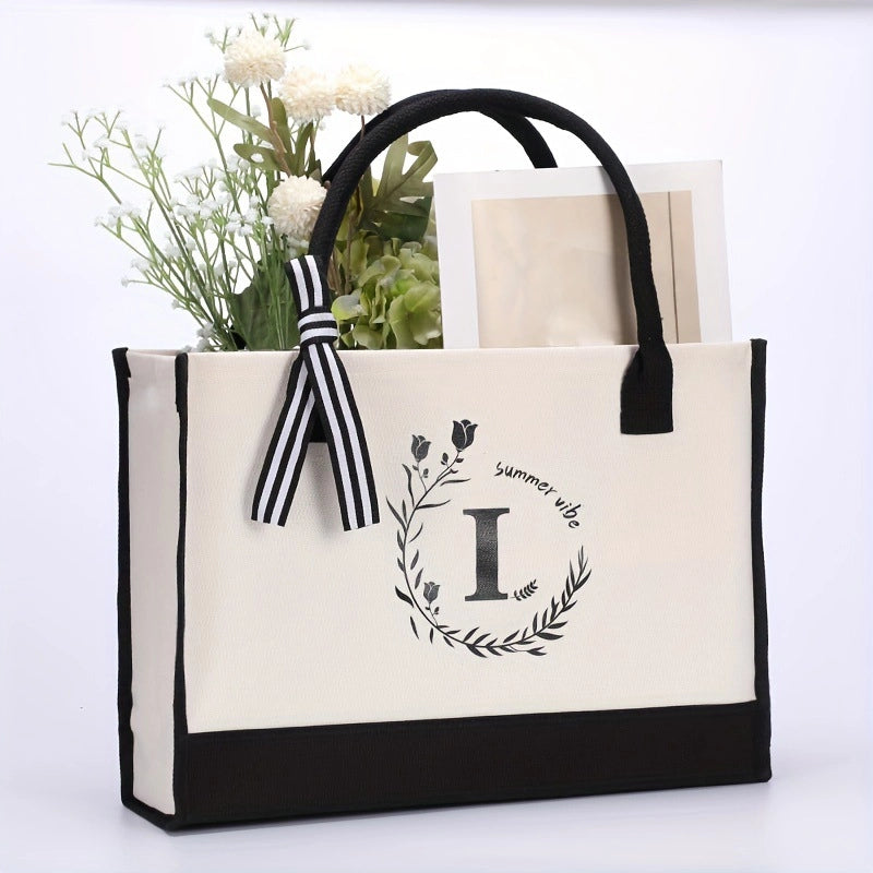 Women's Elegant Letter Flower Canvas Shopping Bags