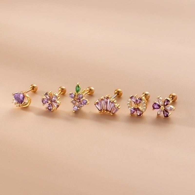1 Piece Ear Cartilage Rings & Studs Sweet Heart Shape Flower 316L Stainless Steel  Copper Inlay Zircon