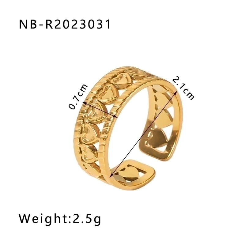 Stainless Steel 18K Gold Plated IG Style Basic Minimalist Plating Four Leaf Clover Heart Shape Flower Open Rings