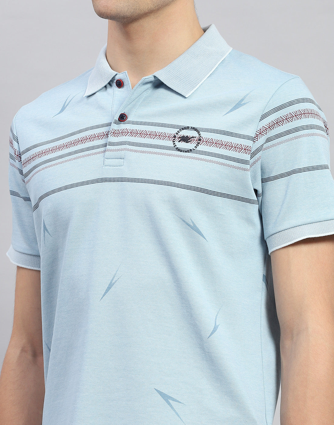 Men Sky Blue Printed Polo Collar Half Sleeve T-Shirt