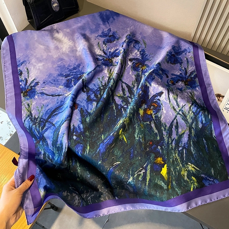 Women's Casual Elegant Wedding Leopard Satin Printing And Dyeing Silk Scarf Hijab