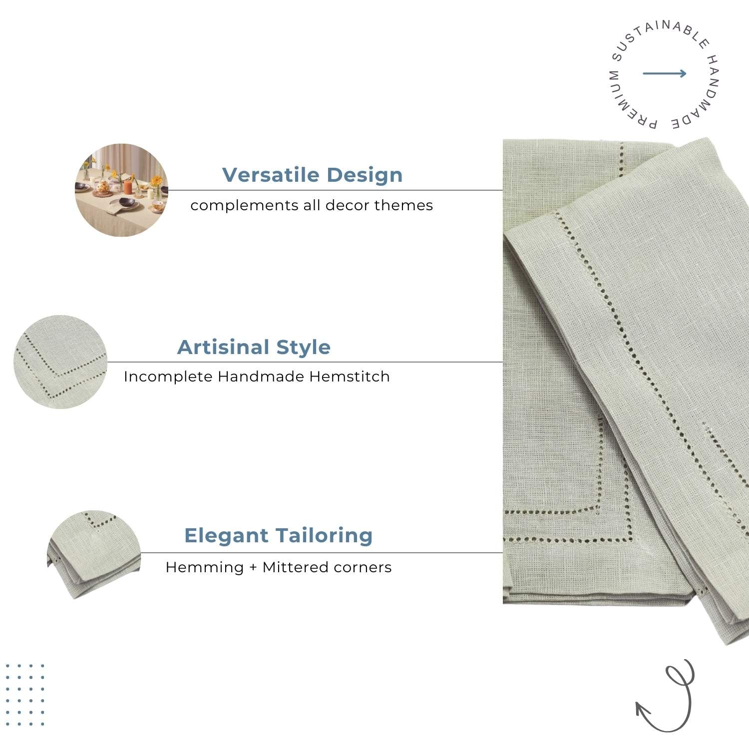 Natural 100% Linen Incomplete Hemstitch Napkins