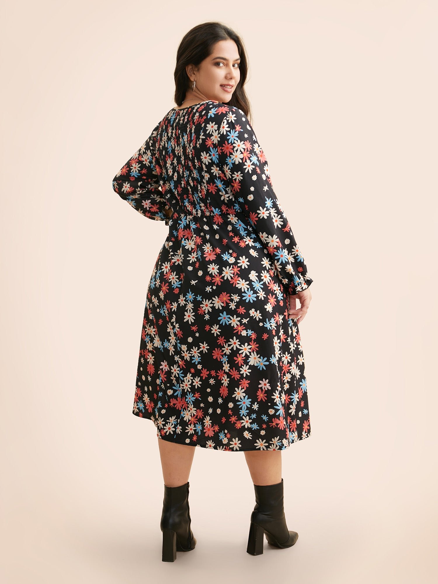 Floral Square Neck Lantern Sleeve Dress