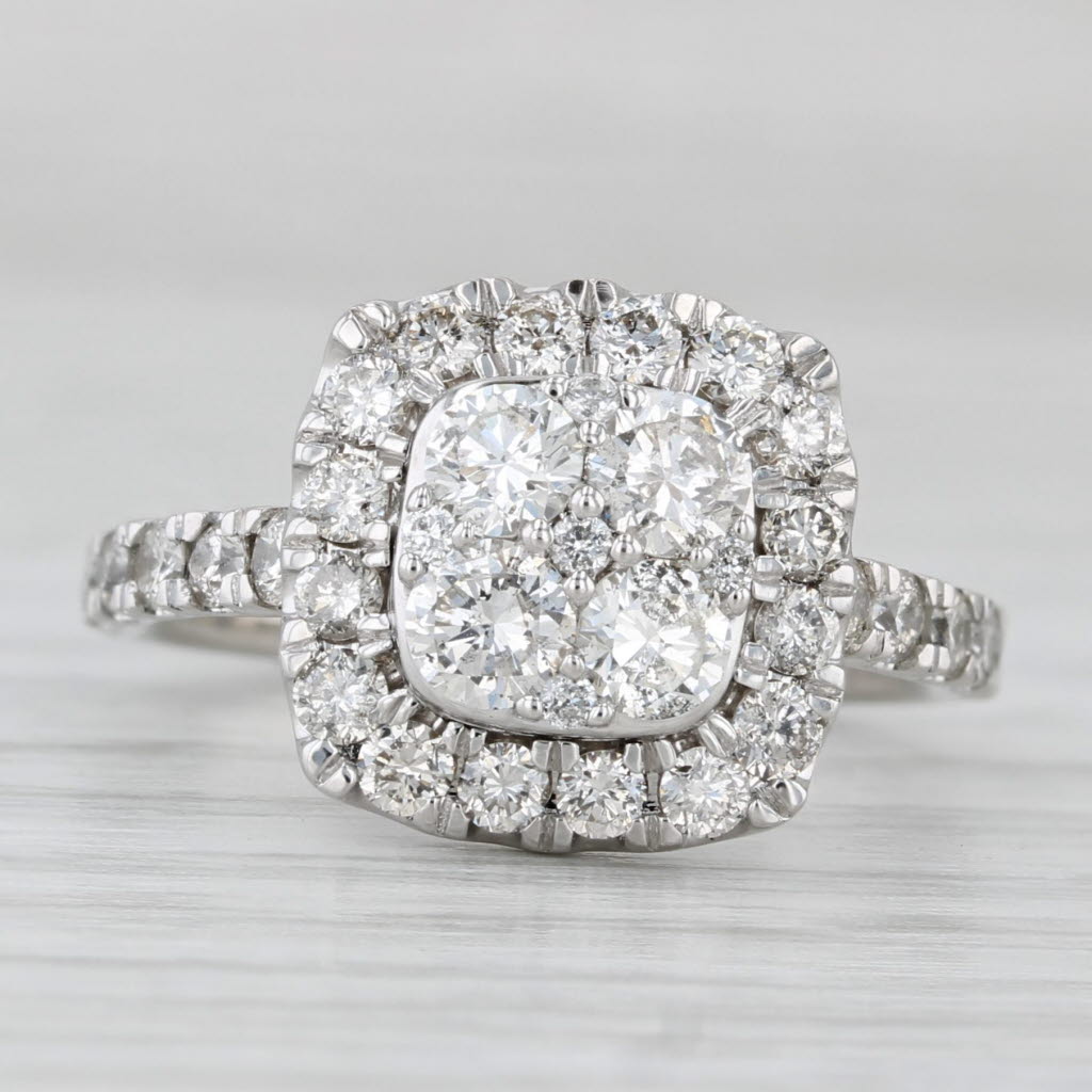 1.45ctw Vintage Diamond Halo Ring 14k White Gold Size 6