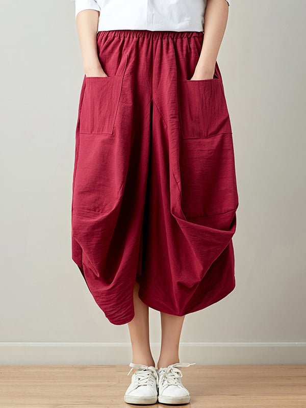 Artistic Retro Ramie Cotton 6 Colors Loose Irregular Elasticity Skirt