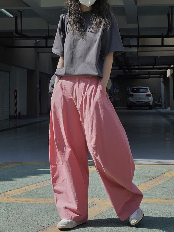 Loose Wide Leg Solid Color Split-Joint Casual Pants Bottoms Trousers