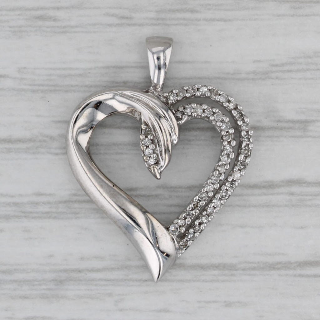 0.10ctw Diamond Open Heart Pendant 10k White Gold