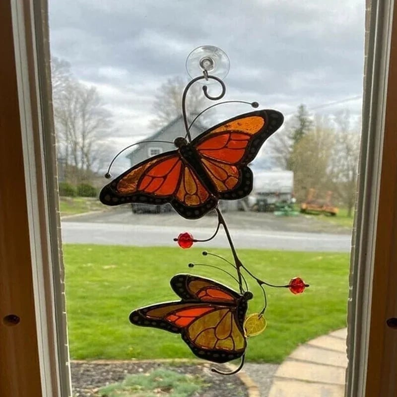 🔥🔥🔥Stained Monarch Butterfly Glass Window Decor