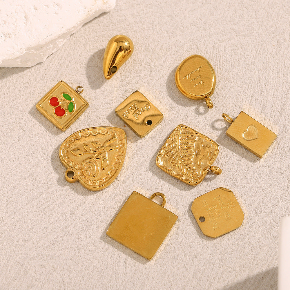 Hot Selling Diy Necklace Accessories Stainless Steel Plated 18K Gold Drop Oil Drop Love Wings Cherry Pendant