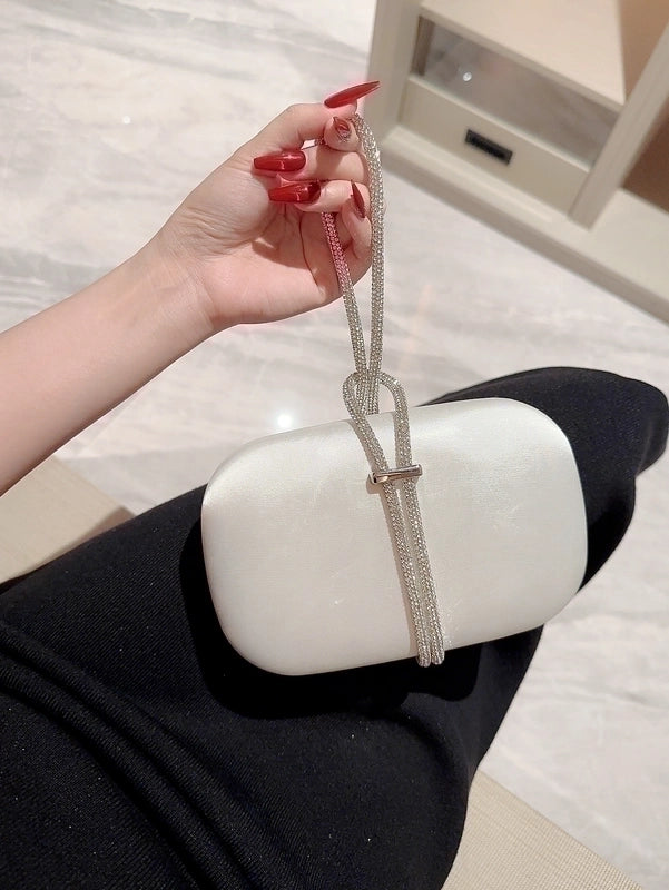 White Silver Black Rhinestone Solid Color Square Evening Bags