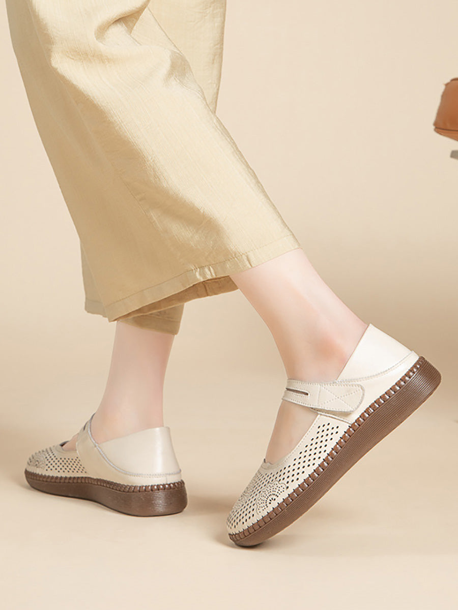Women Summer Casual Genuinel Leather Low Heel Shoes