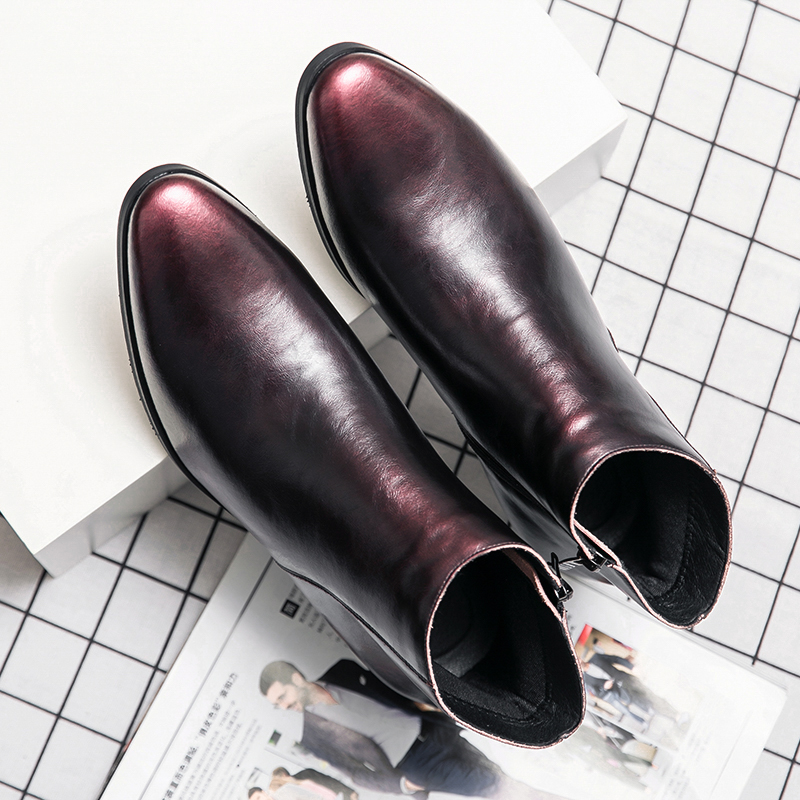 Abeerbajpai Slip on Shoes Fashion Men Chelsea Boots Mens Side Zip Heels Ankle Boots Male Leather Shoes Design Men's Dress Shoes Handmade Business Oxfords