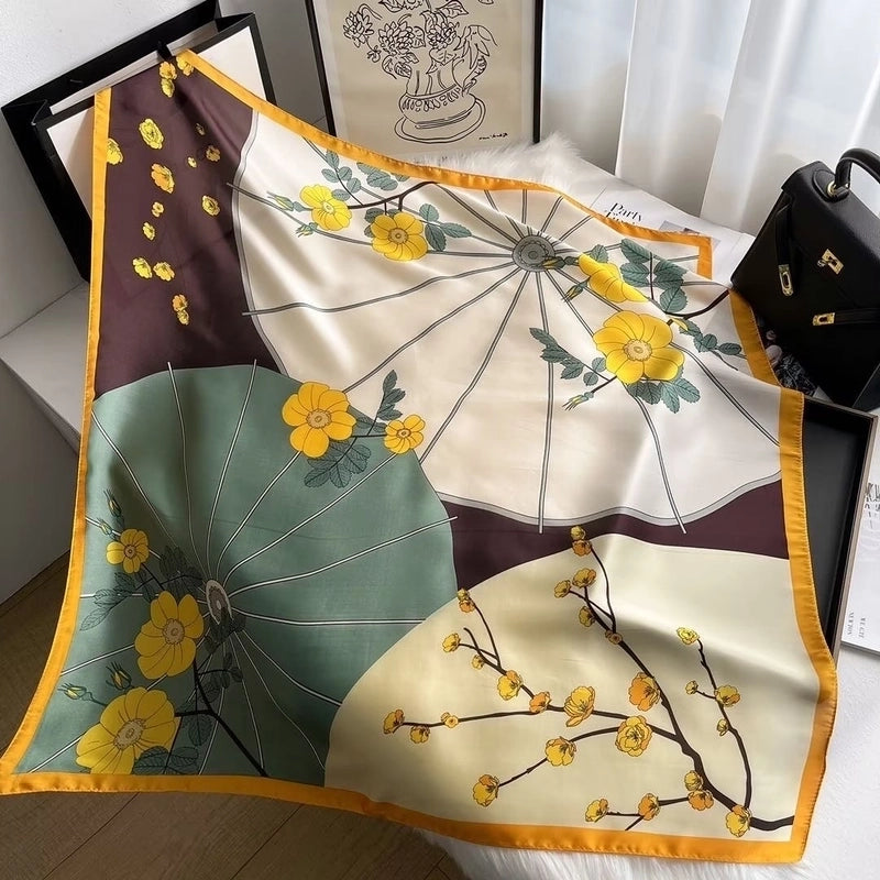 2 Pieces Women'S Ig Style Minimalist Color Block Flower Satin Silk Scarf