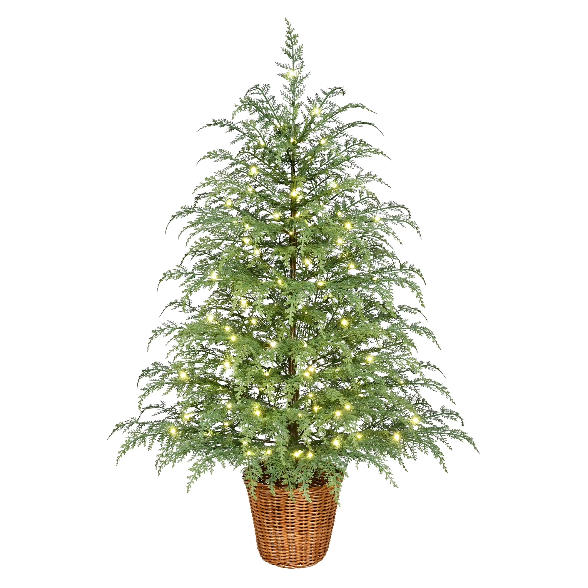 ✨Buy 2 Free Shipping💝4' Pre-Lit Green Cypress Artificial Christmas Potted Tree with 100 Warm White Twinkle LED Lights