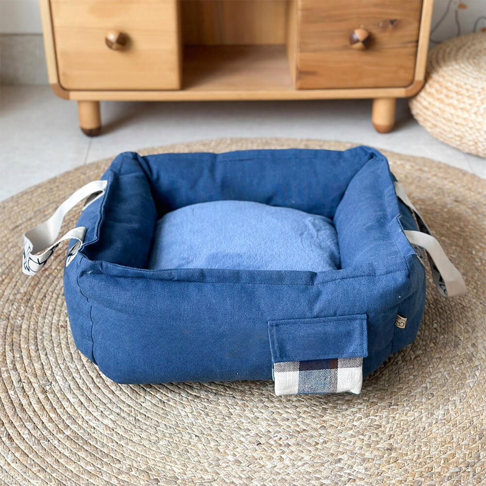 Portable Pet Bed with Handle Cozy & Washable Dog Bed