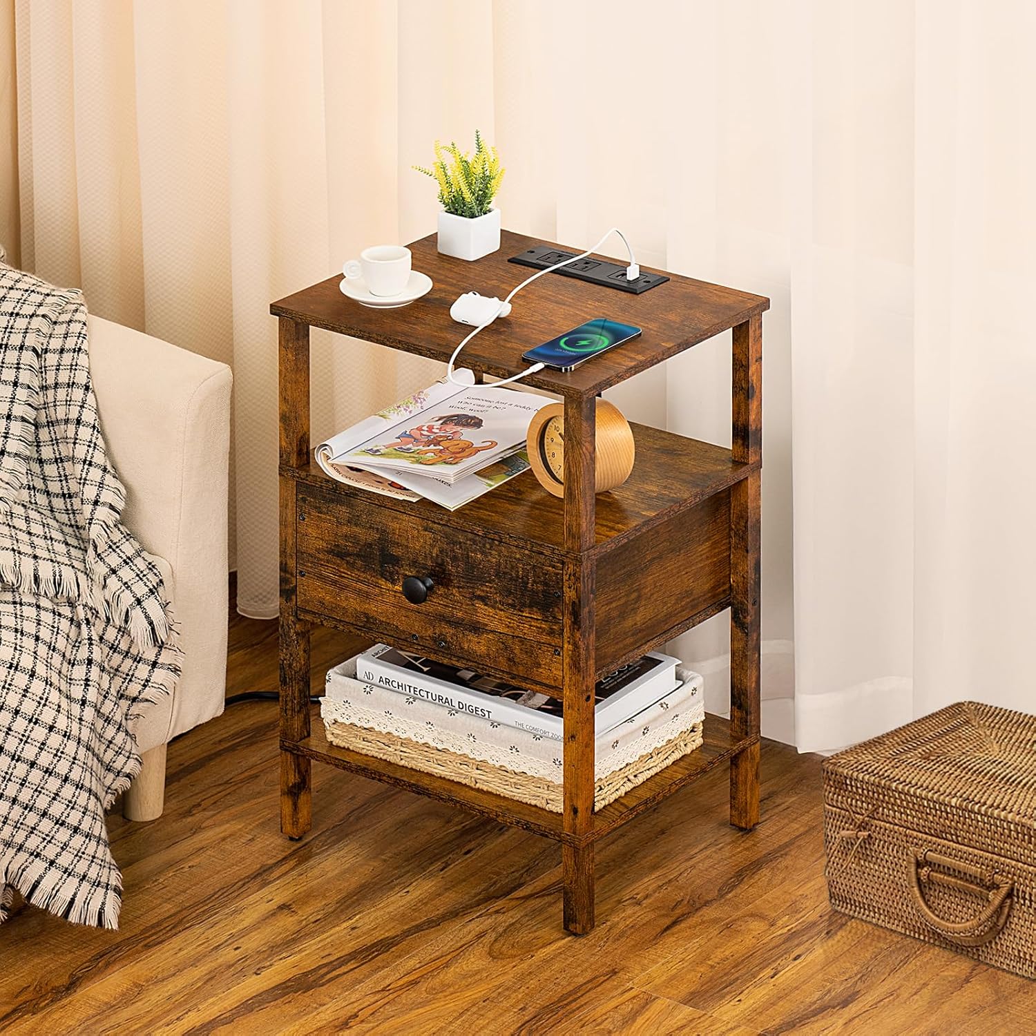 Nightstand with Charging Station and USB Ports