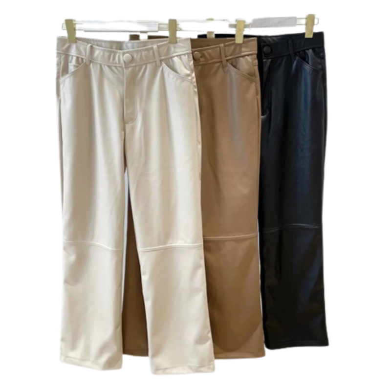 Faux Leather Wide Leg Casual Trouser Pants