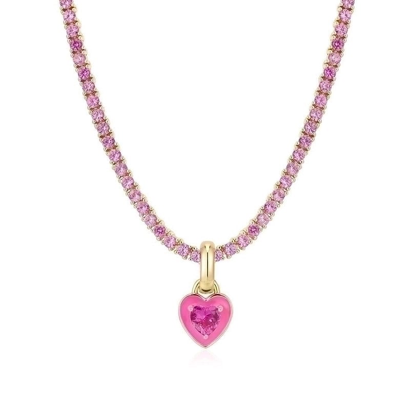 Glass Copper 18K Gold Plated Elegant Modern Style Inlay Geometric Heart Shape Zircon Pendant Necklace