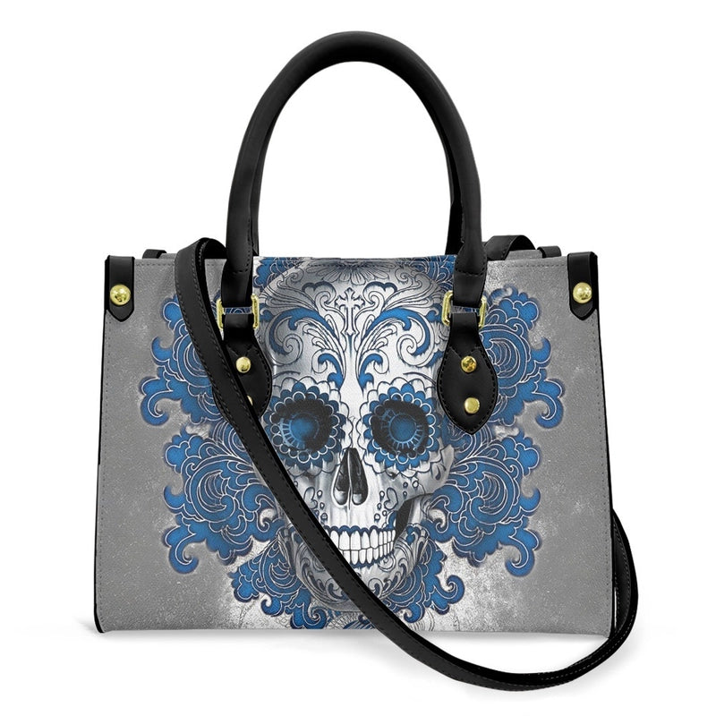 Halloween Women's Medium Pu Leather Human Floral Streetwear Square Hook Loop Customized Tote Bag
