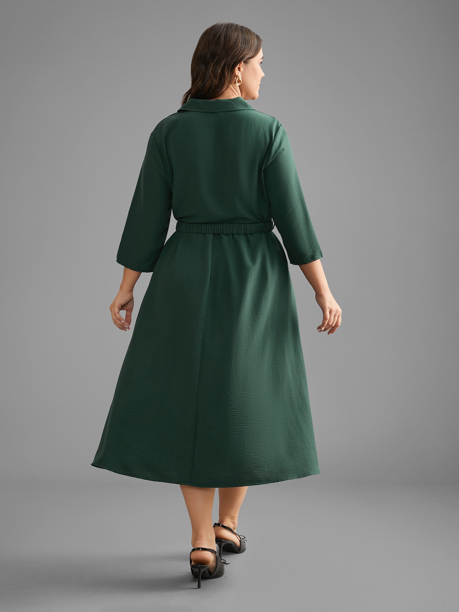Shirt Collar Button Up Metal Chain Detail Dress