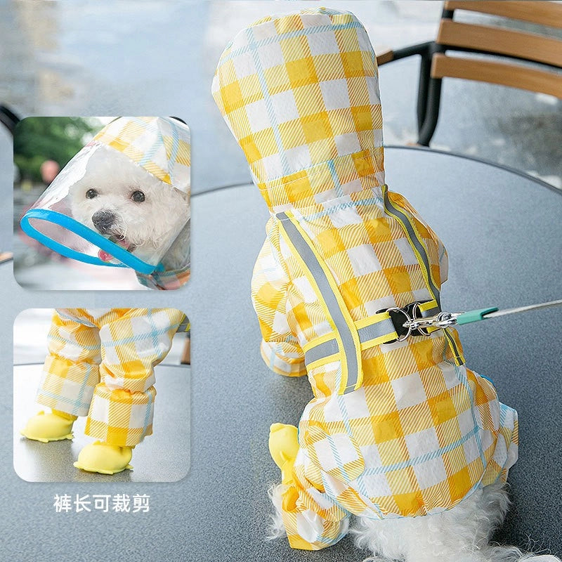 Traceable Dog Four-legged Raincoat Waterproof All-inclusive Small Dog Bichon Teddy Pet Rainy Day Clothes