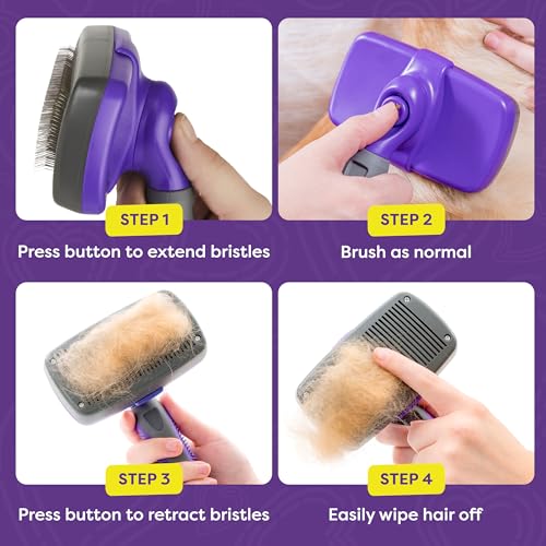 Hertzko Dog & Cat Brush. Cat & Dog Grooming. Self Cleaning Slicker Brush for Pets. Grooming Brushes for Long Short Haired Dogs Cats. Regular size Deshedding Brush. Rake. Comb | Original