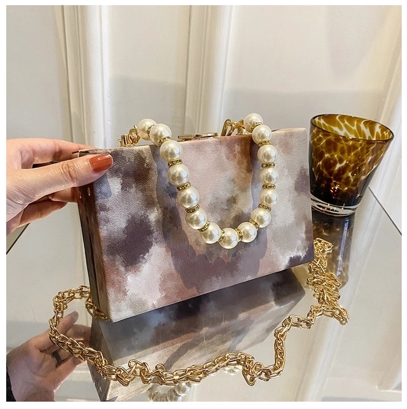 Women's Small Pu Leather Color Block Streetwear Lock Clasp Box Bag