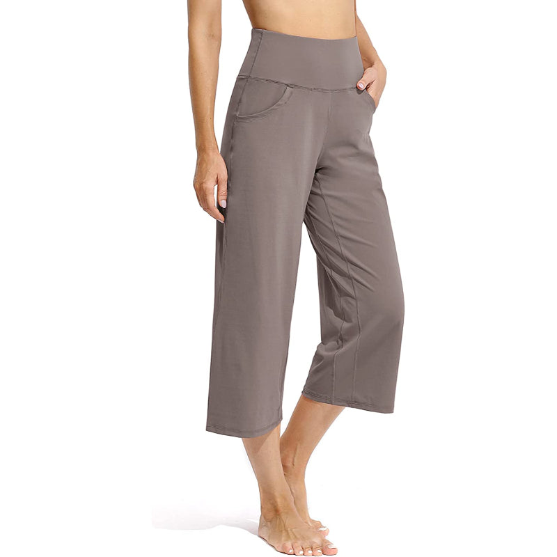 Women Wide Leg Yoga Capri High Waist Stretch Workout Sweatpants With Pockets Casual Straight Leg Pants