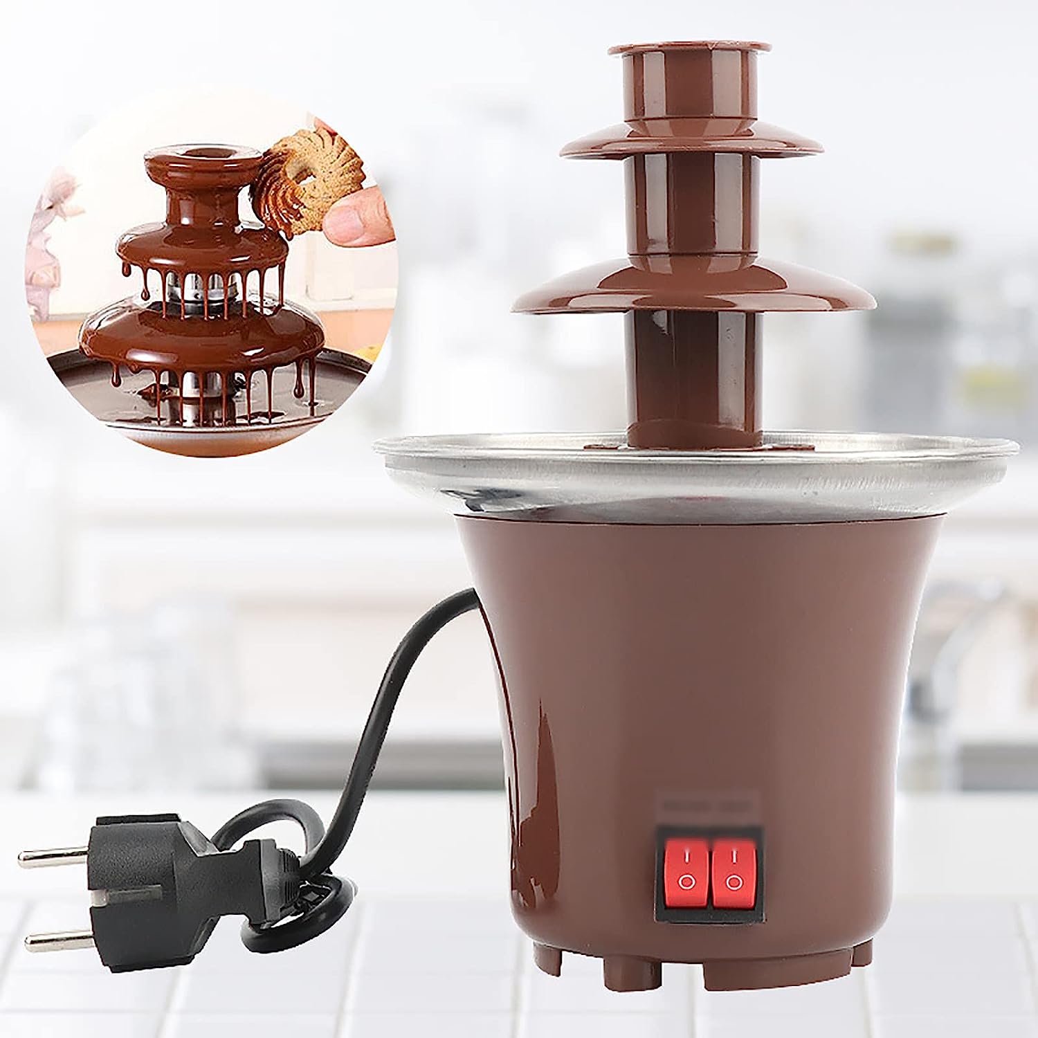 Chocolate Fondue Fountain. 3 Tiers Electric Melting Machine Chocolate Fountain Mini Hot Chocolate Fondue Pot. 1.5-Pound Capacity