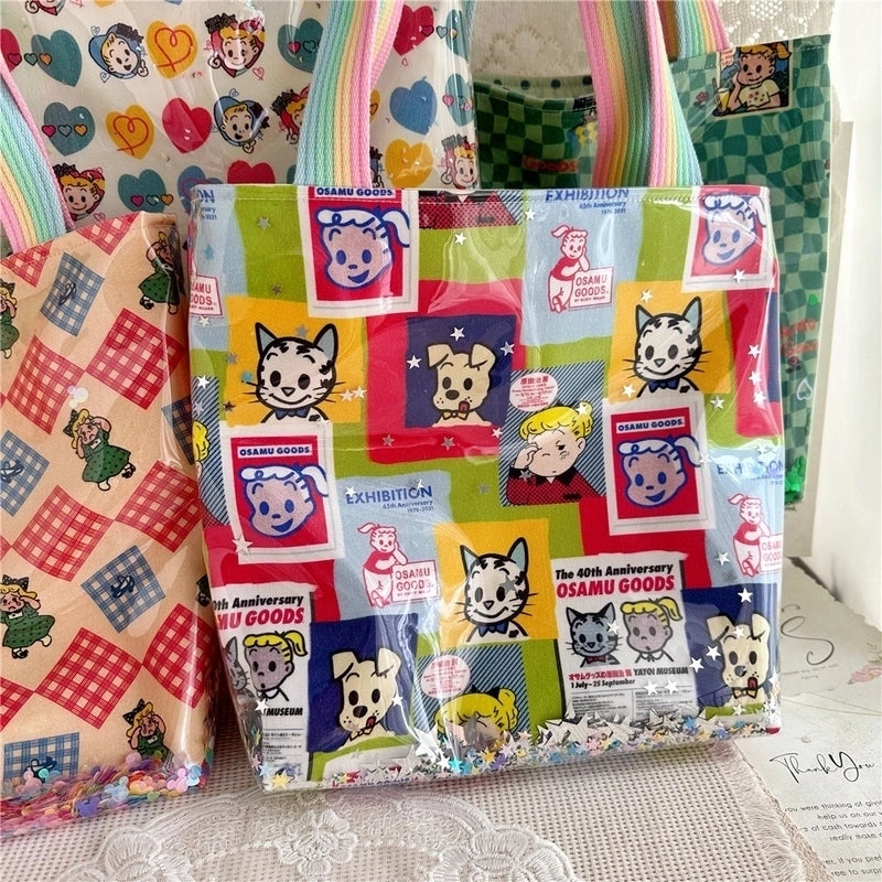 Women's Large Cotton Cartoon Preppy Style Classic Style Square Open Shoulder Bag