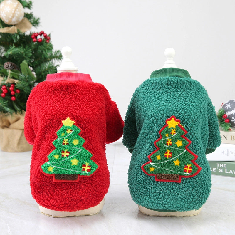 Casual Polar Fleece Christmas Christmas Tree Santa Claus Pet Clothing