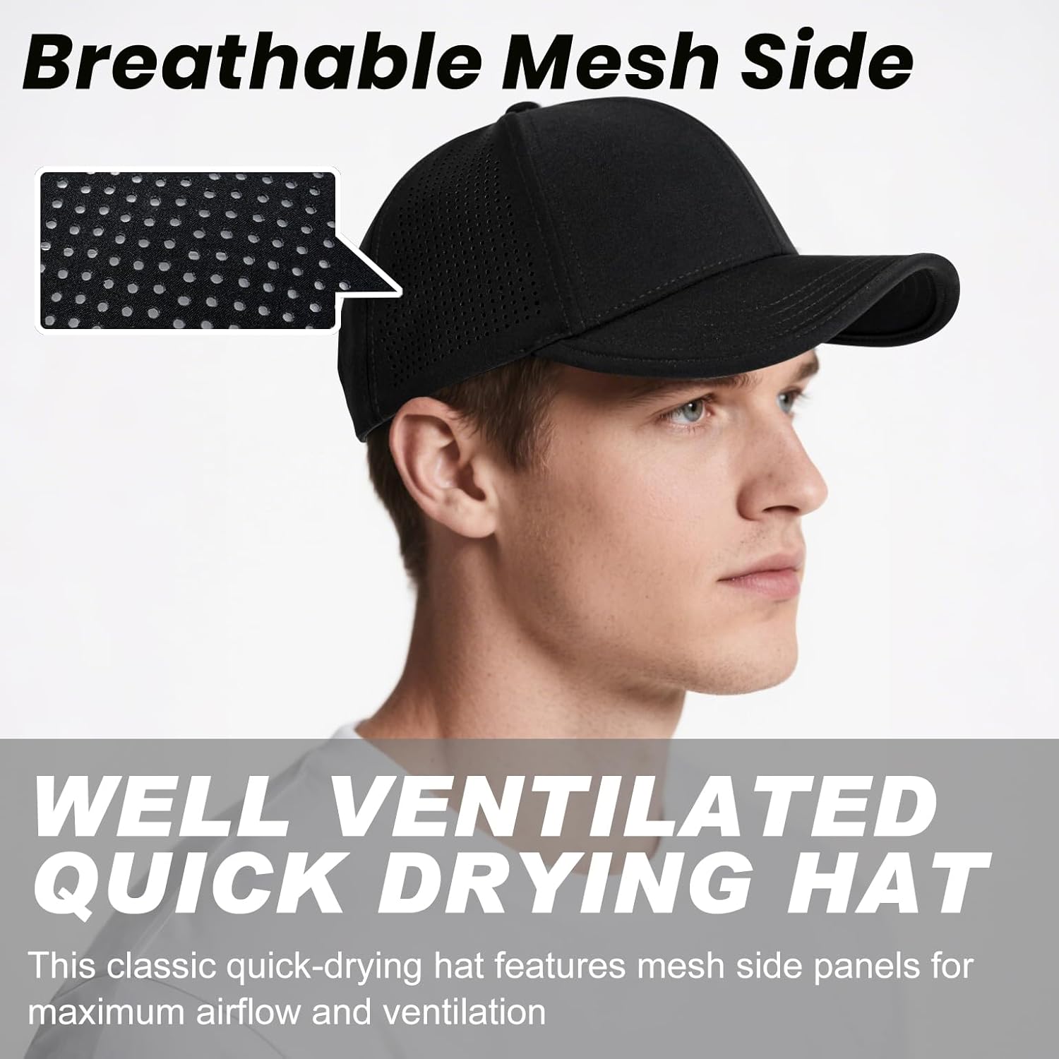 BOTVELA Men Structured Baseball Cap Side Laser Cut Vented Performance Hat for Outdoor Activities