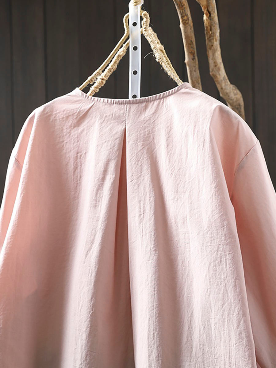 Women Spring Artsy Pure Color O-Neck Shirt