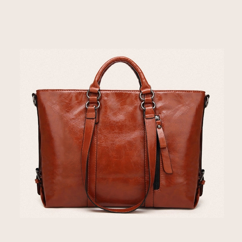 Women's Large PVC Solid Color Basic Classic Style Square Zipper Tote Bag