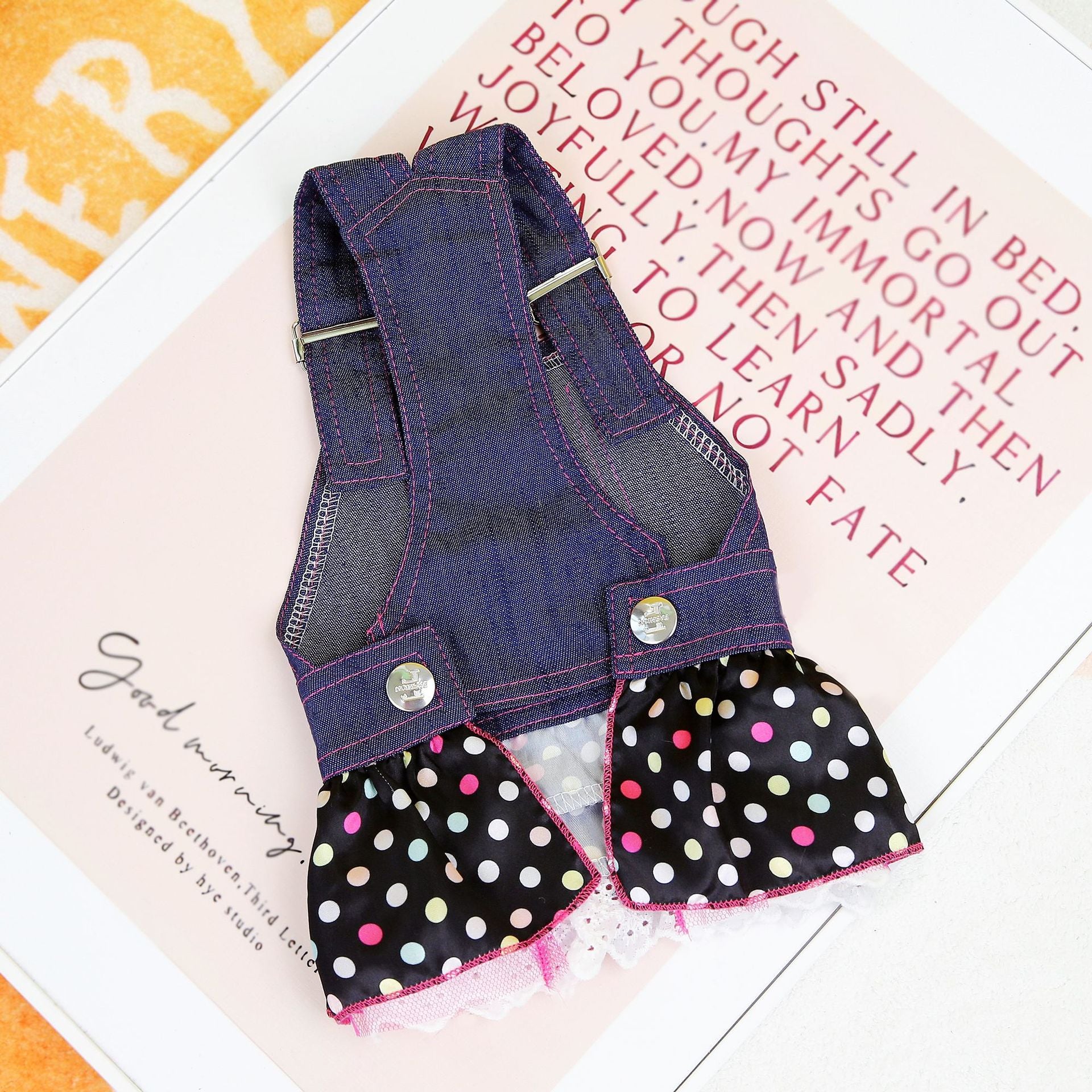Heart Pattern Dot Denim Dog Dress