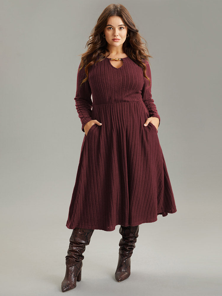 Rib Knit Plain Notched Pocket Dress