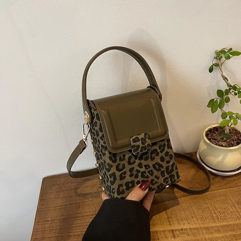 Women's Small Pu Leather Leopard Streetwear Square Magnetic Buckle Shoulder Bag Handbag Crossbody Bag
