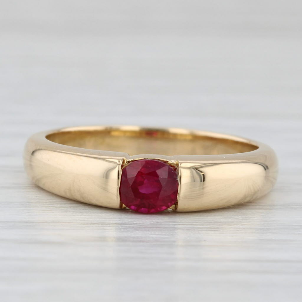 0.50ct Oval Ruby Solitaire Ring 18k Yellow Gold Size 6.5 Stackable Band