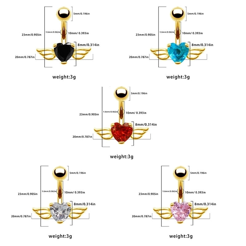 1 Piece Belly Rings Casual Minimalist Heart Shape Wings 316L Stainless Steel  Alloy Inlay Zircon Gold Plated Silver Plated