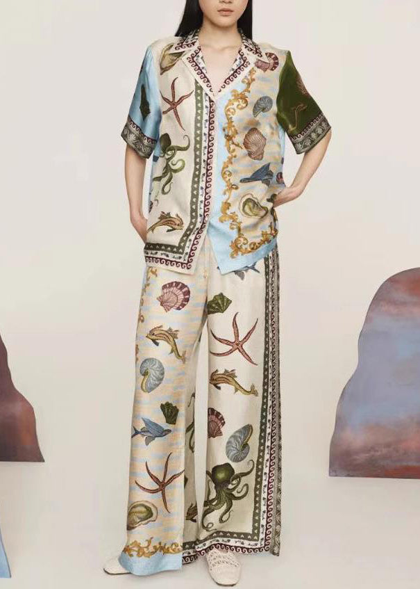 Plus Size Print Shirts And Wide Leg Pants Two Piece Set Summer