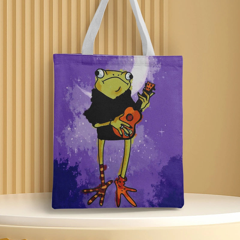 Women's Medium Canvas Frog Basic Classic Style Square Open Canvas Bag