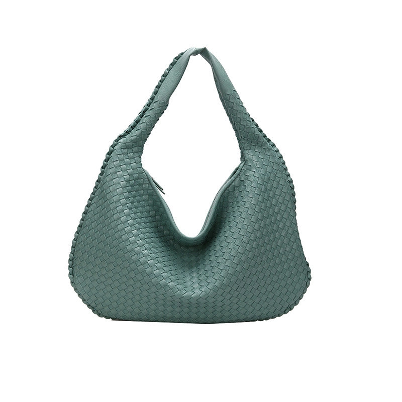 Women's Medium Pu Leather Solid Color Streetwear Weave Dumpling Shape Zipper Handbag